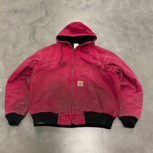 Carhartt J03 RED Active Jacket Mens XL Red Duck Canvas Thermal Lined Distressed